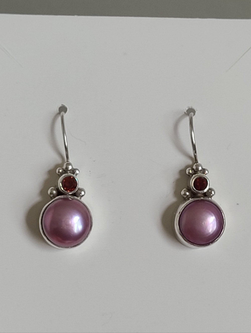 Vintage Boho Western Sterling Silver Pink Mabe Pearl Drop Dangle Earrings